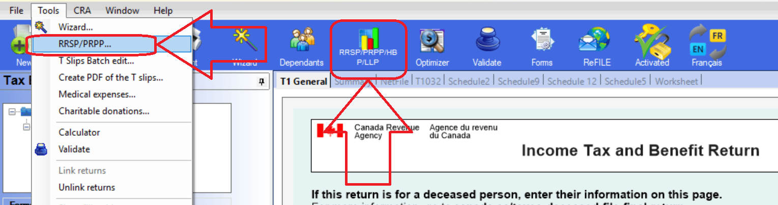 RRSP tool in the toolbar