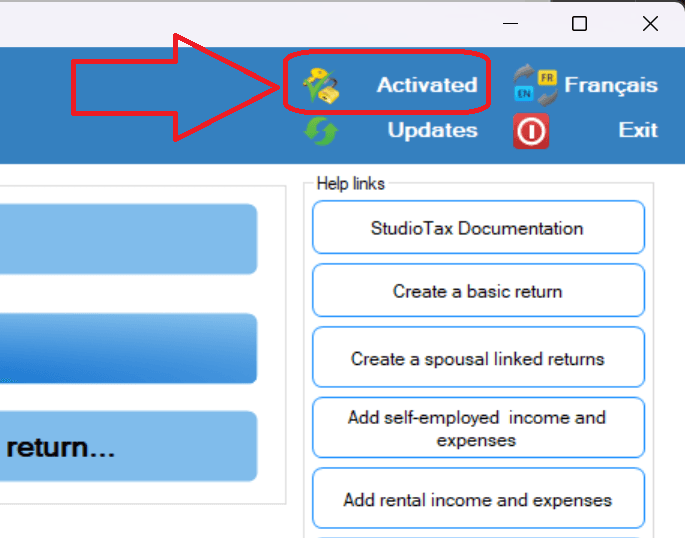 Activated icon and button on the welcome page