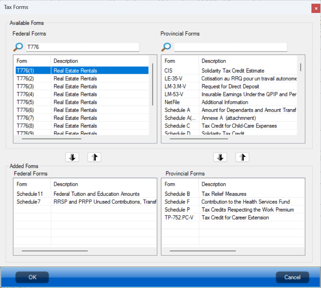 Adding T776 form from the available forms list