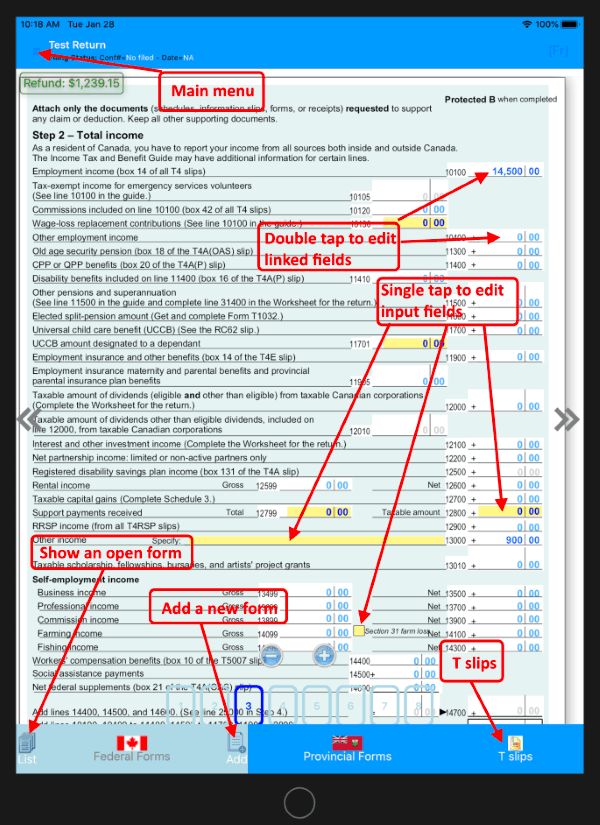 StudioTax iOS main screen