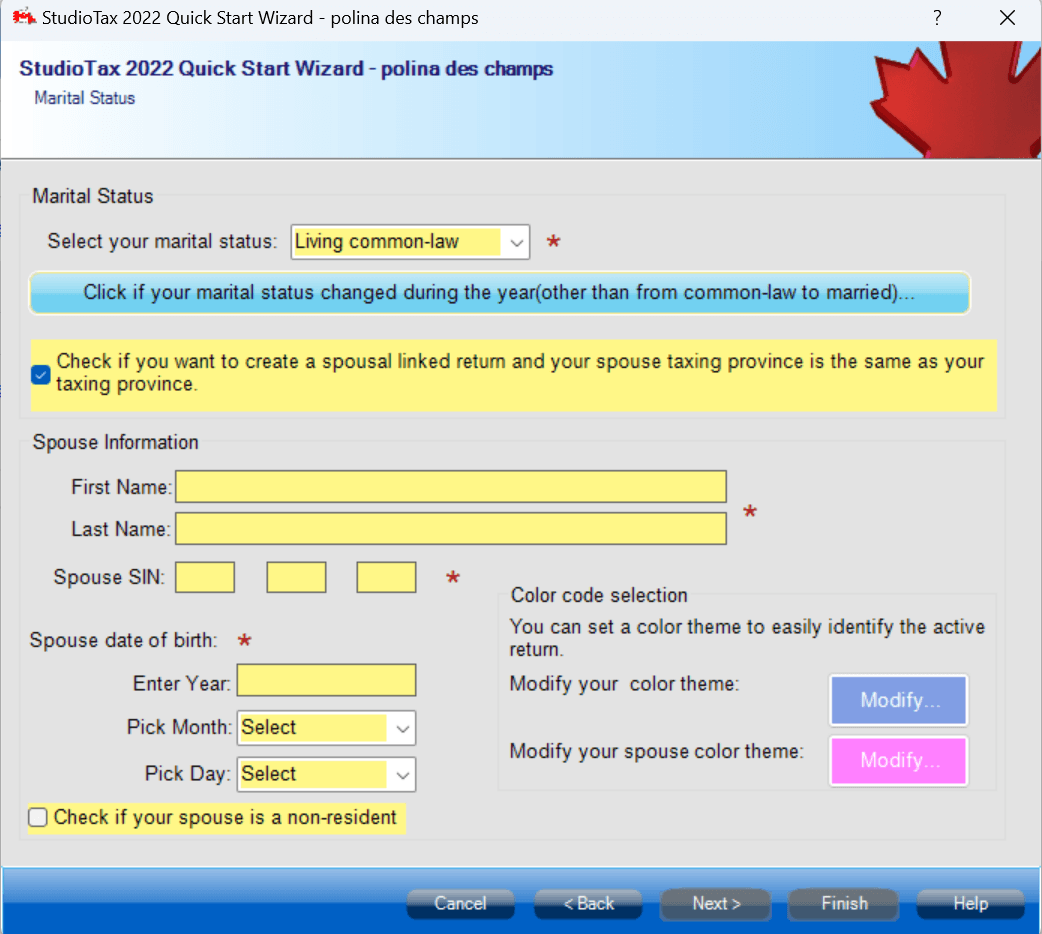 Color personalization for linked returns in the wizard