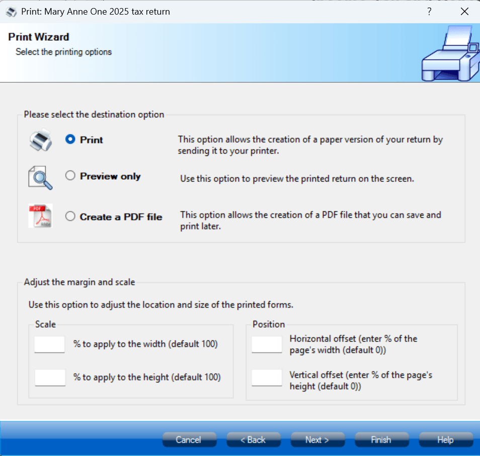 Print output options