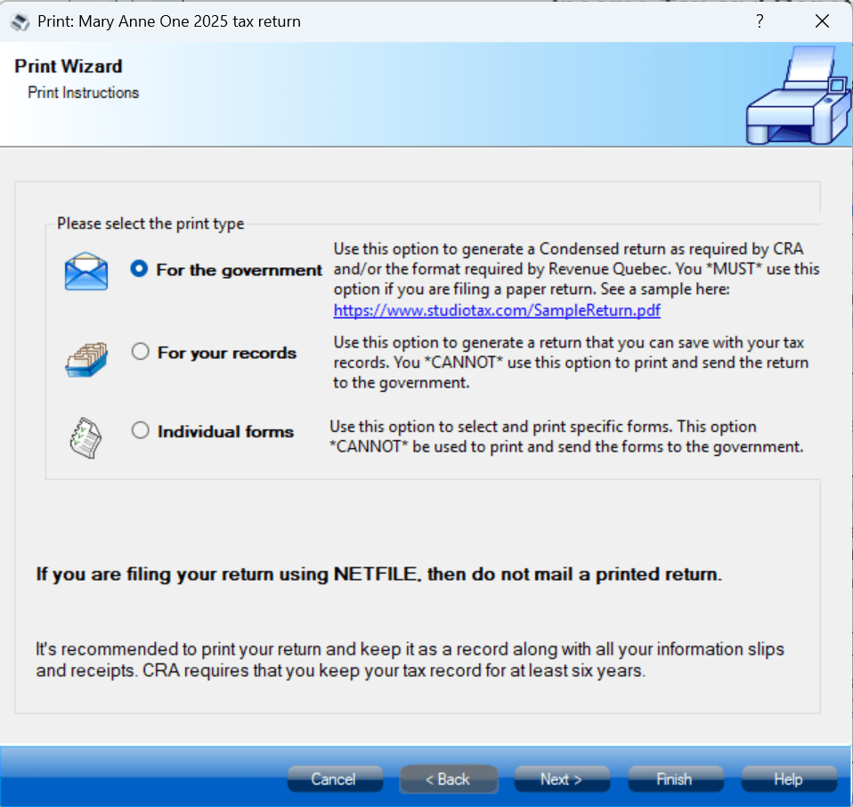 Print format selection
