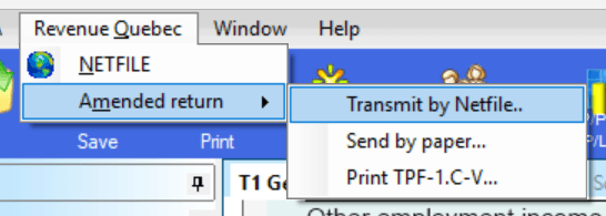 Revenu Québec menu showing the ReFILE option