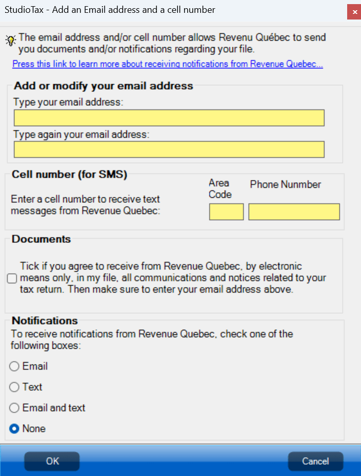Form showing updated email and phone values