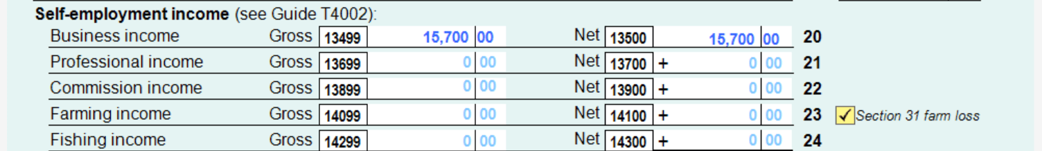 Self-employment income selection on T1 General page 3