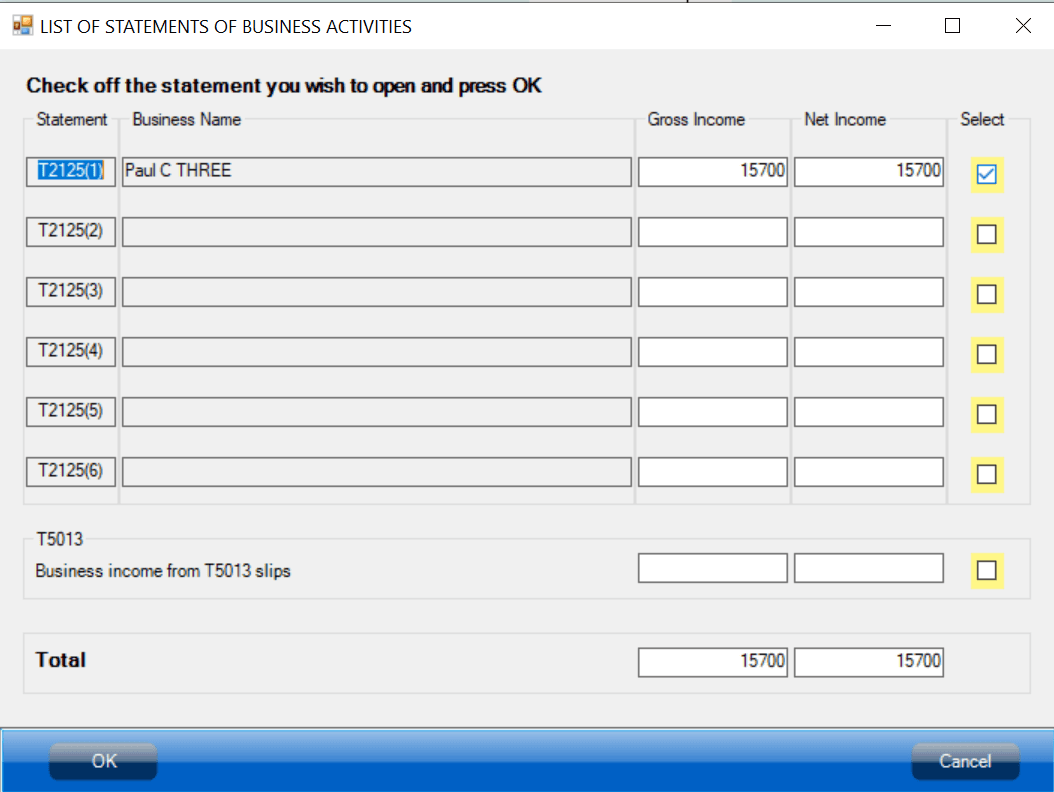 T2125 selection dialog