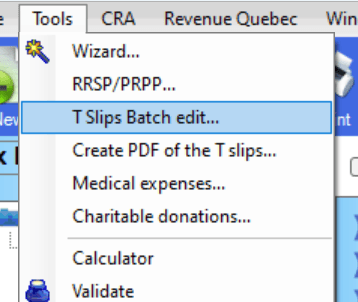 Tslips Batch Edit menu