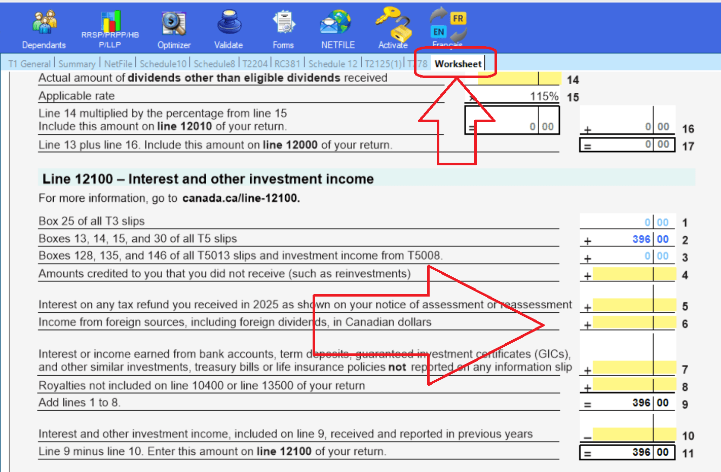Worksheet Line 12100