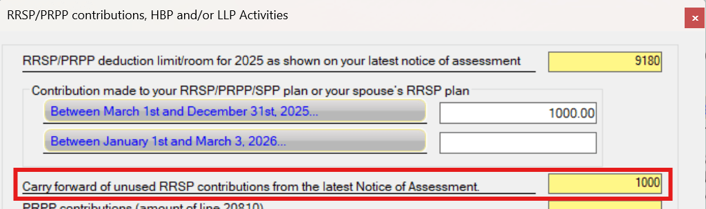 RRSP tool with corrected carryforward amount